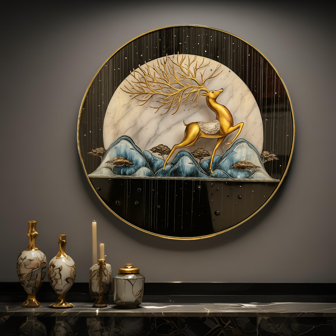 Round reindeer resin wall art